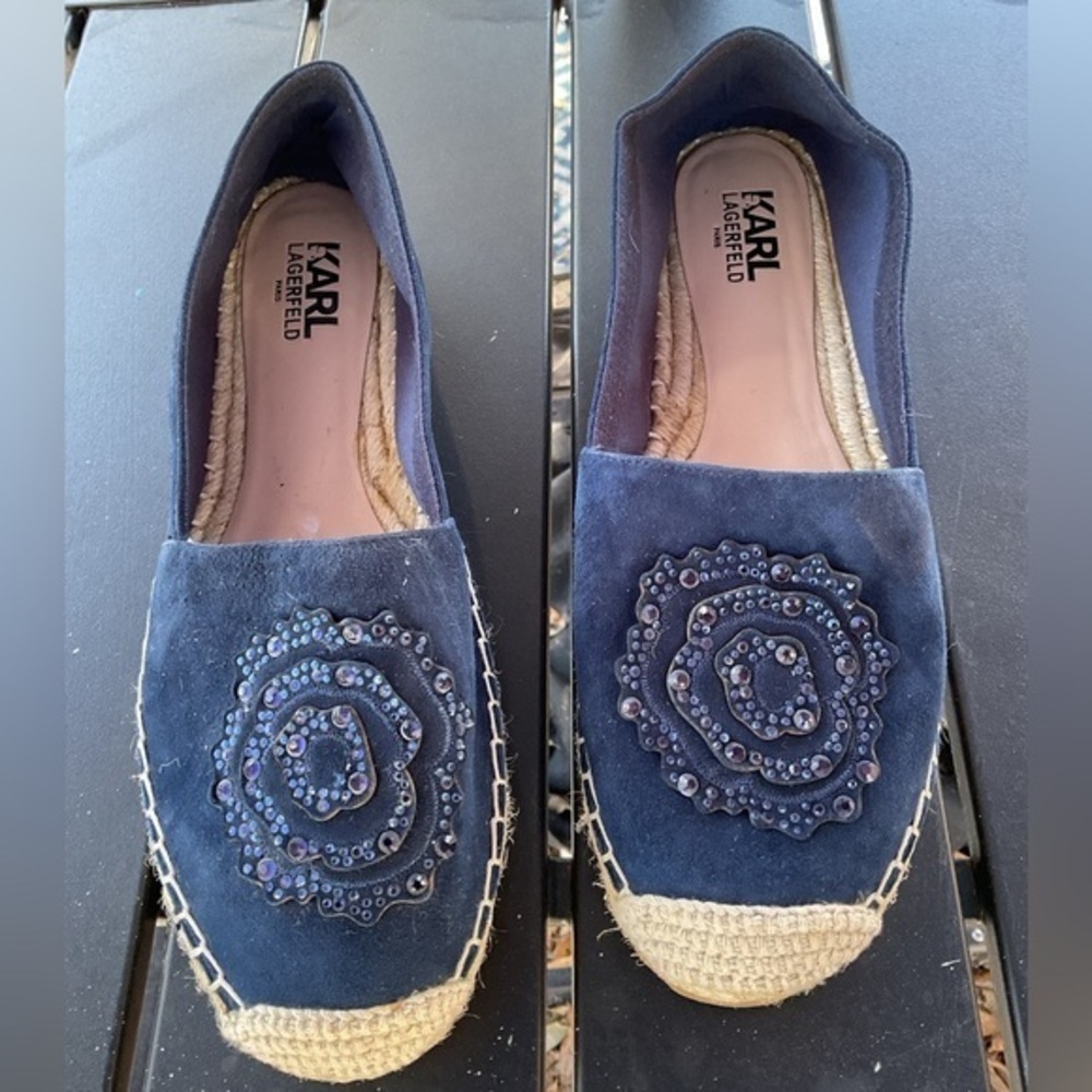 Karl Lagerfeld “Abby” Navy Suede Espadrilles Sz 8.5